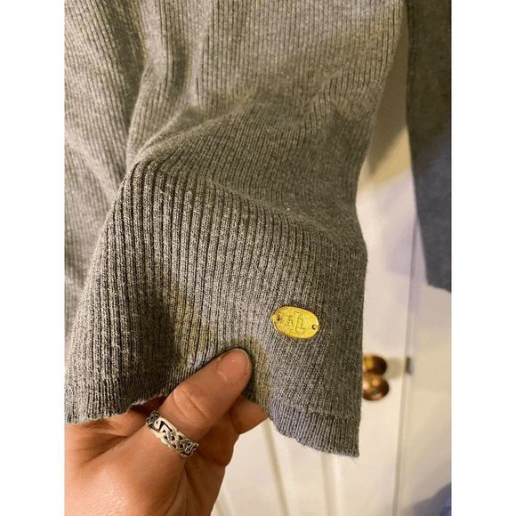 Lauren Ralph Lauren 🐾  Gray Ribbed Sweater Blouse Size Medium - Picture 2 of 6